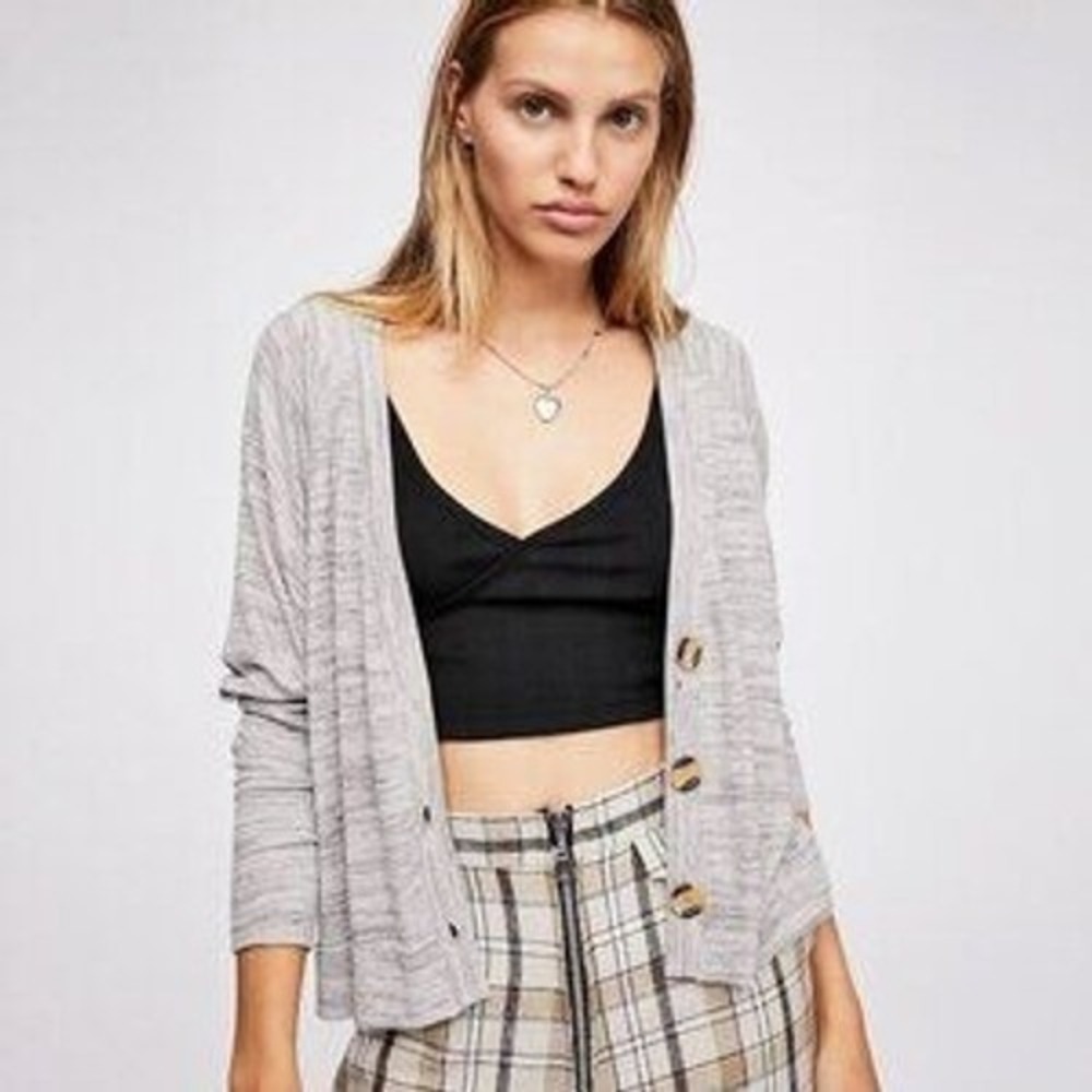We The Free Cardigan Womens Gray Knit Button‎ Front Long Sleeve S Boho Soft